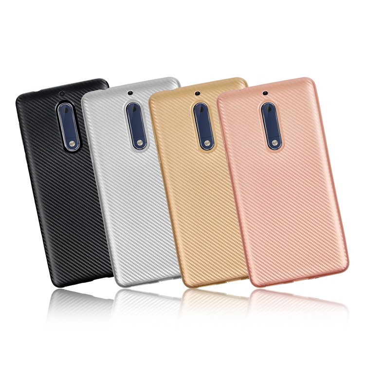 Carbon Fiber Soft TPU Cell Phone Cover for Nokia 5 - Silver-2