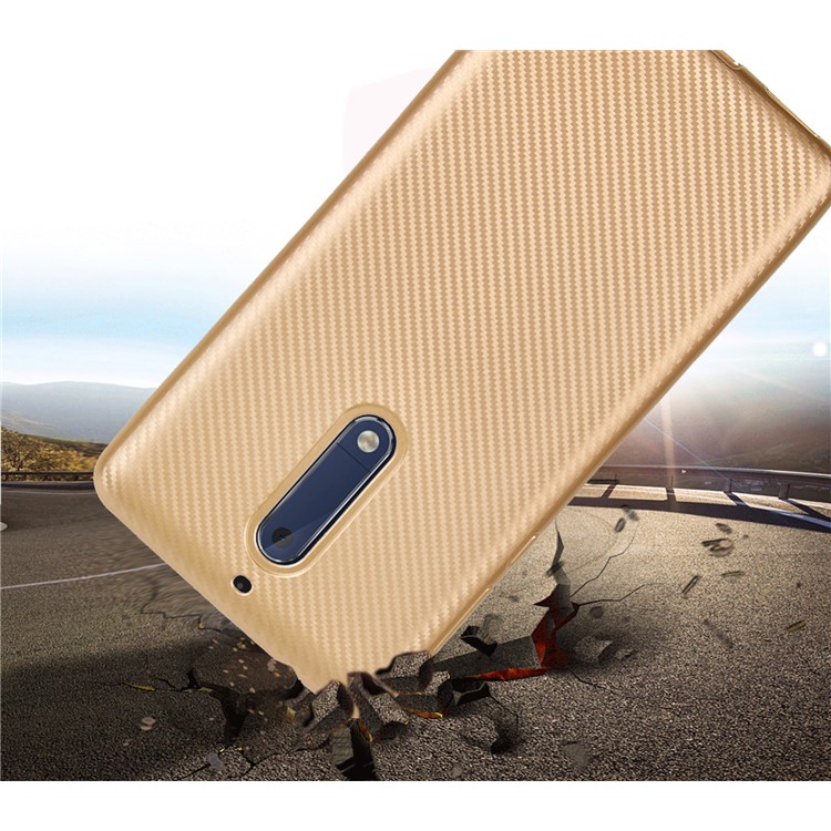 Carbon Fiber Soft TPU Cell Phone Casing for Nokia 5 - Gold-2