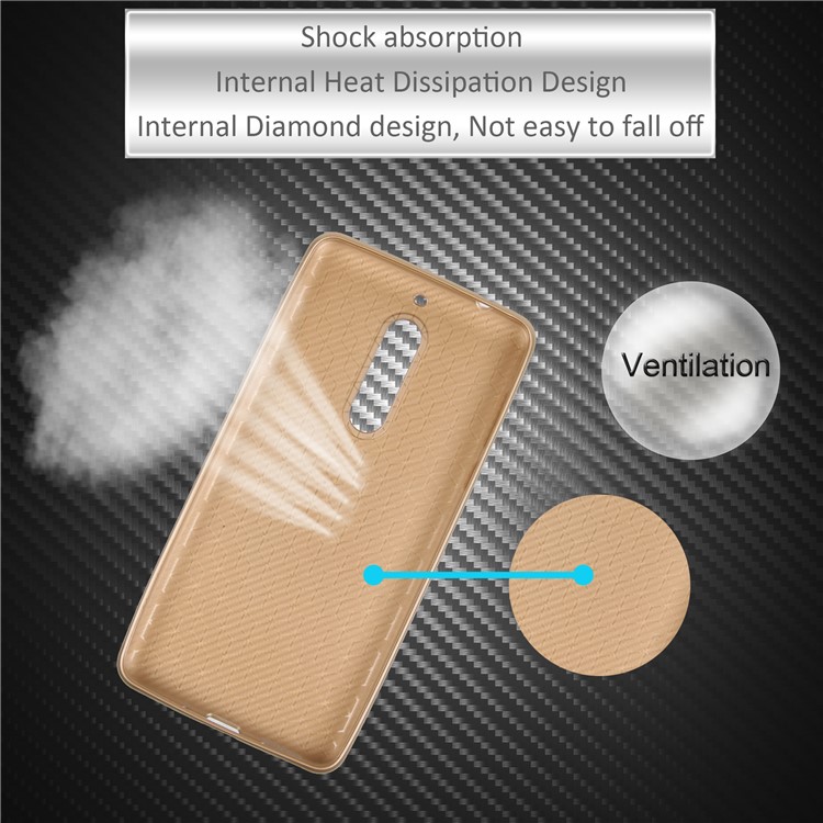 Carbon Fiber Soft TPU Cell Phone Casing for Nokia 5 - Gold-5