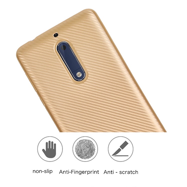Carbon Fiber Soft TPU Cell Phone Casing for Nokia 5 - Gold-6