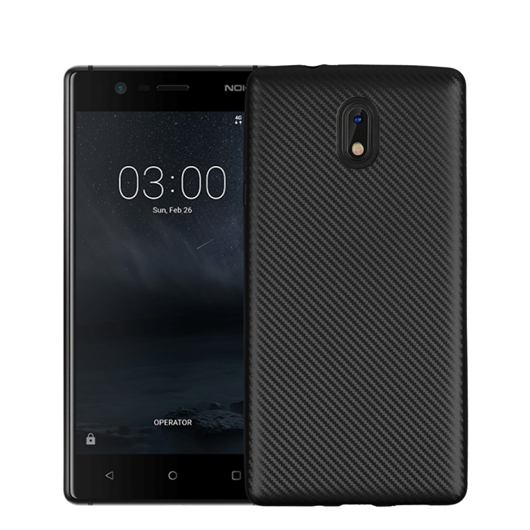 Carbon Fiber Soft TPU Cell Phone Case for Nokia 3 - Black-1