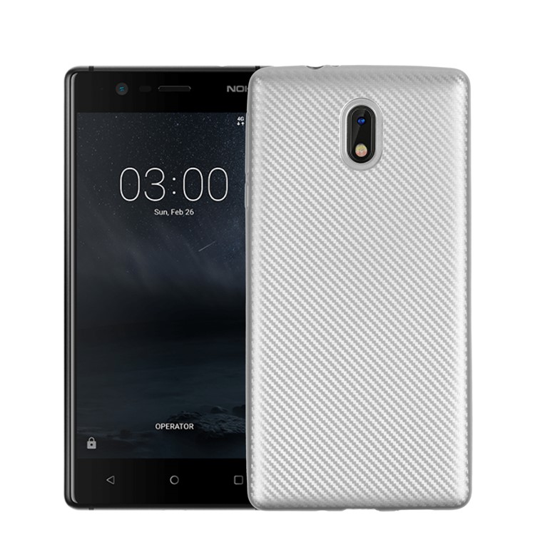 For Nokia 3 Carbon Fiber Soft TPU Cell Phone Casing - Silver-1