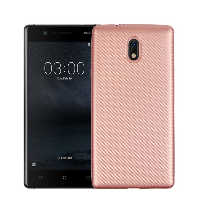 Carbon Fiber Soft TPU Cell Phone Shell for Nokia 3 - Rose Gold-1
