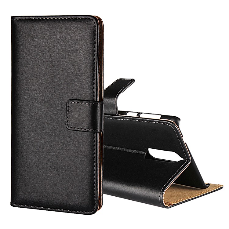 Genuine Leather Wallet Stand Cover for Nokia 8 - Black-1