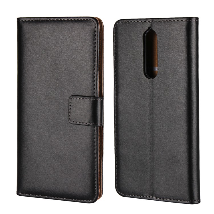 Genuine Leather Wallet Stand Cover for Nokia 8 - Black-4