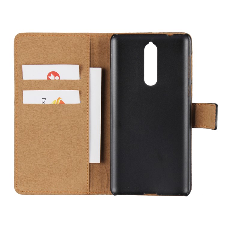 Genuine Leather Wallet Stand Cover for Nokia 8 - Black-7