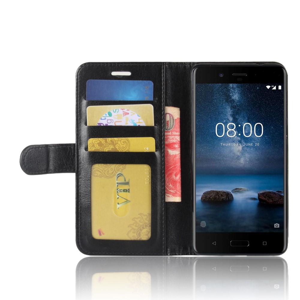 Crazy Horse PU Leather Wallet Mobile Phone Shell for Nokia 8 - Black-5