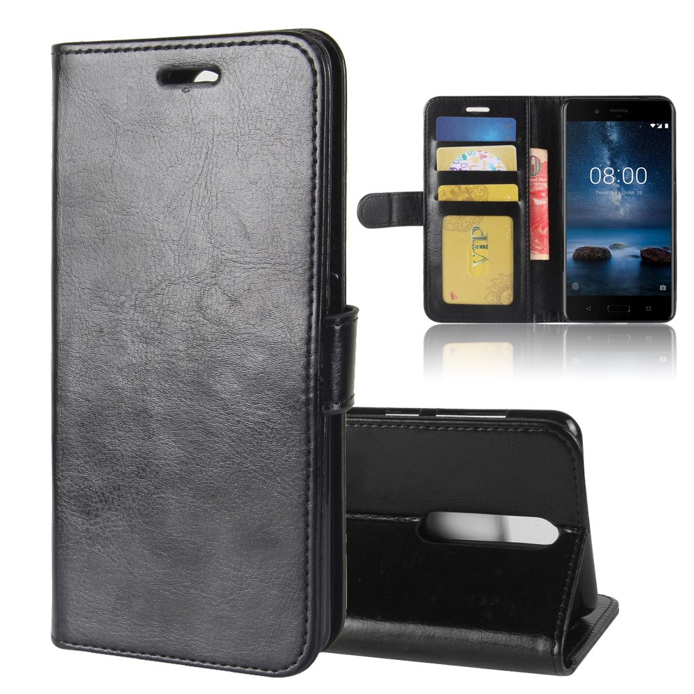 Crazy Horse PU Leather Wallet Mobile Phone Shell for Nokia 8 - Black-8