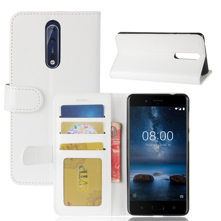 Crazy Horse Stand Wallet Leather Case for Nokia 8 - White-1