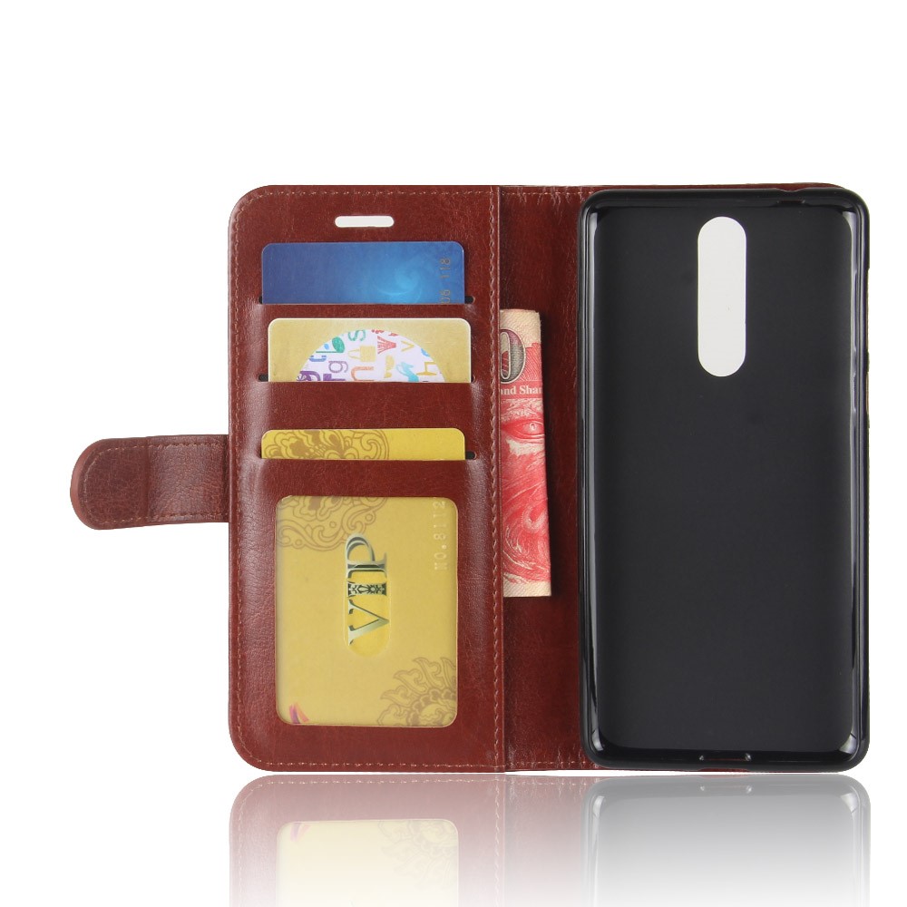 Crazy Horse Card Holder Leather Flip Stand Cover Shell for Nokia 8 - Brown-4
