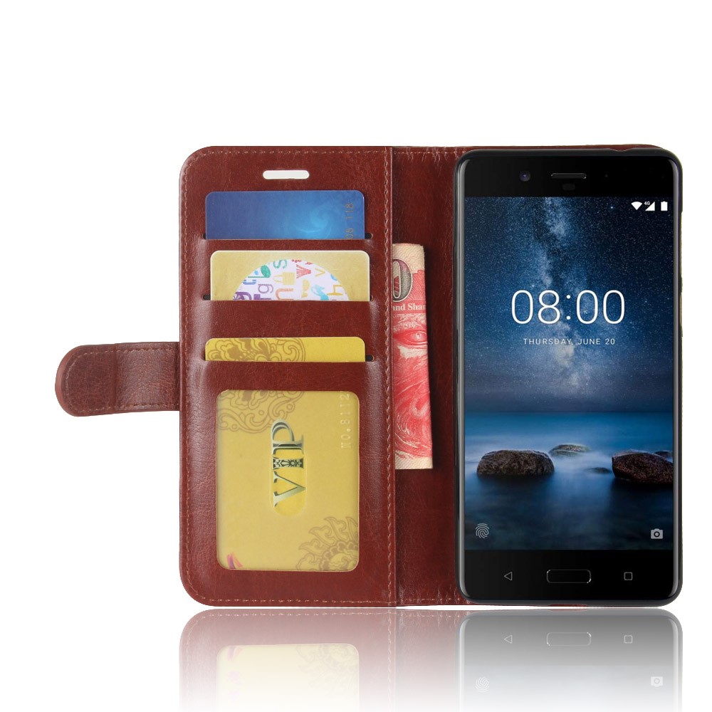 Crazy Horse Card Holder Leather Flip Stand Cover Shell for Nokia 8 - Brown-5
