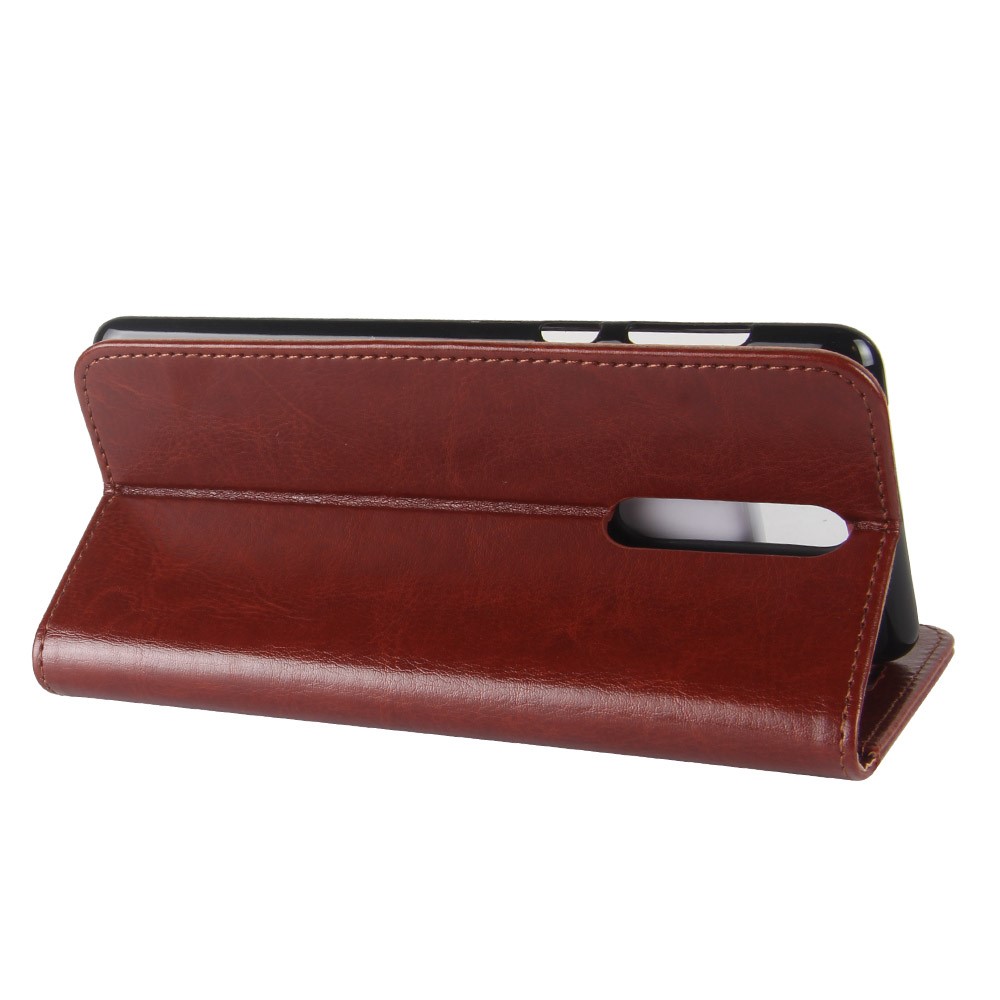 Crazy Horse Card Holder Leather Flip Stand Cover Shell for Nokia 8 - Brown-6