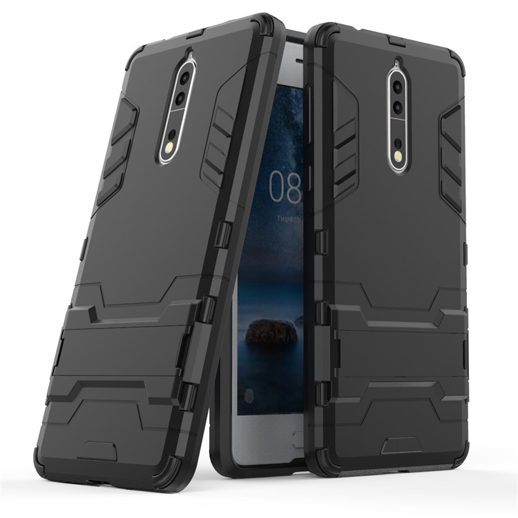 For Nokia 8 Cool Guard Plastic TPU Mobile Phone Casing with Kickstand - Black-1