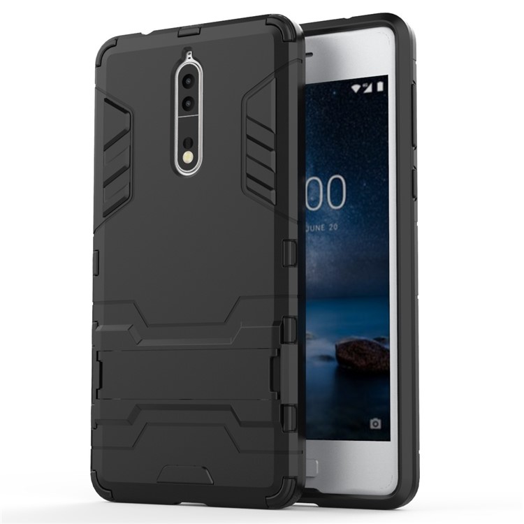 For Nokia 8 Cool Guard Plastic TPU Mobile Phone Casing with Kickstand - Black-2
