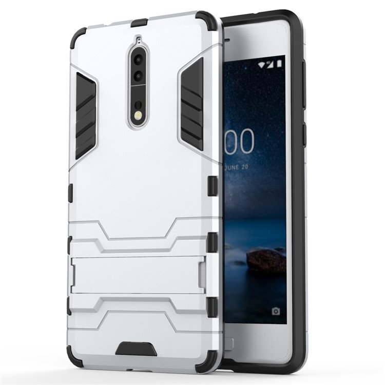 Cool Guard Plastic TPU Cell Phone Back Case with Kickstand for Nokia 8 - Silver-2
