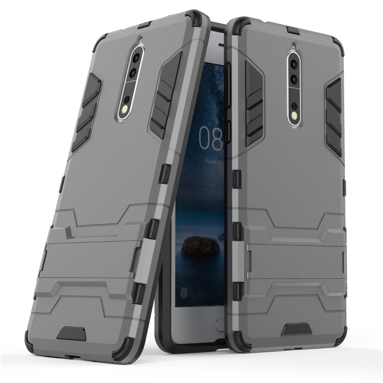 Cool Guard Plastic TPU Kickstand Hybrid Case Accessory for Nokia 8 - Grey-1