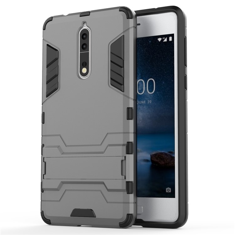 Cool Guard Plastic TPU Kickstand Hybrid Case Accessory for Nokia 8 - Grey-2