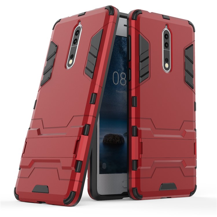 Cool Guard Plastic TPU Mobile Phone Cover with Kickstand for Nokia 8 - Red-1