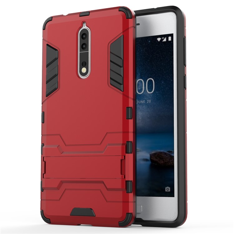 Cool Guard Plastic TPU Mobile Phone Cover with Kickstand for Nokia 8 - Red-2