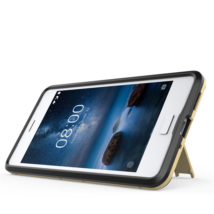 For Nokia 8 Cool Guard Plastic TPU Mobile Shell with Kickstand - Gold-3