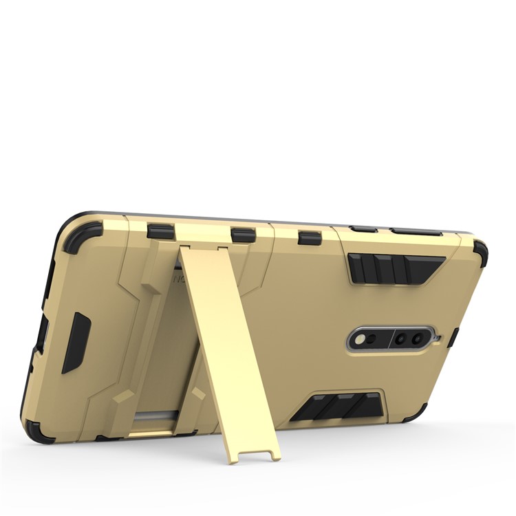 For Nokia 8 Cool Guard Plastic TPU Mobile Shell with Kickstand - Gold-4
