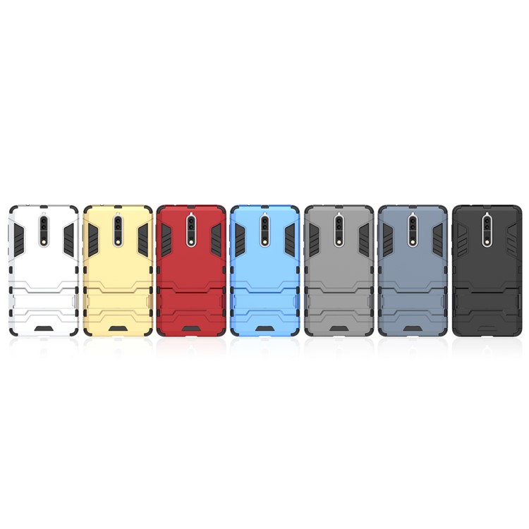For Nokia 8 Cool Guard Plastic TPU Mobile Shell with Kickstand - Gold-8