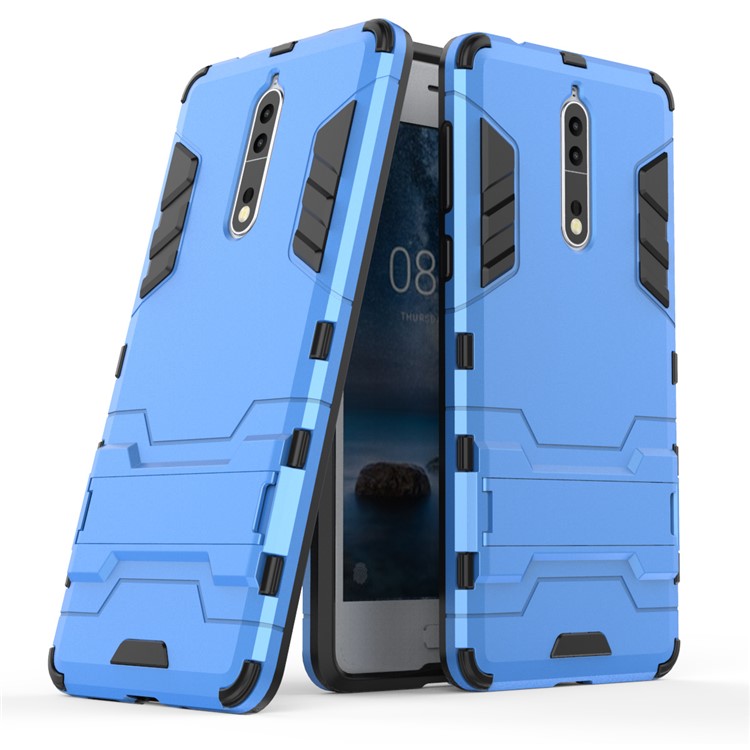 For Nokia 8 Cool Guard Plastic TPU Cell Phone Protective Case with Kickstand - Baby Blue-1