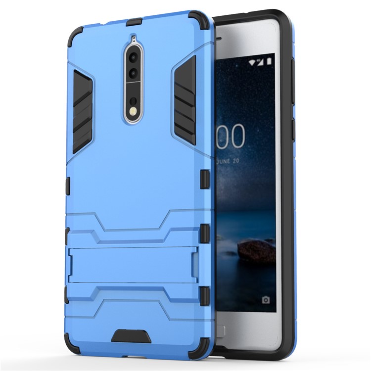 For Nokia 8 Cool Guard Plastic TPU Cell Phone Protective Case with Kickstand - Baby Blue-2