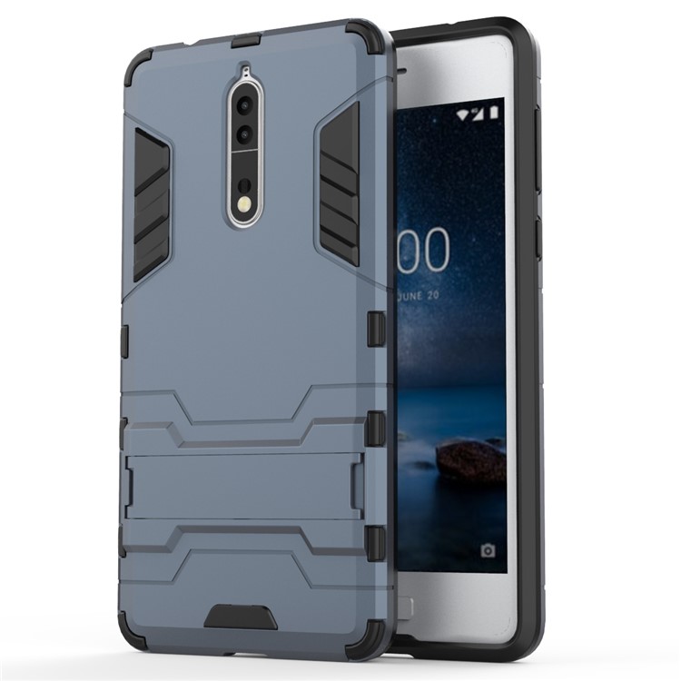 Cool Guard Plastic TPU Back Shell with Kickstand for Nokia 8 - Dark Blue-2