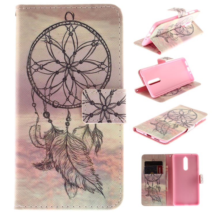 Patterned PU Leather Cover with Wallet Slots for Nokia 8 - Dream Catcher-1