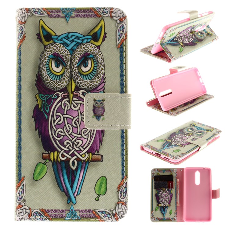 Printing Pattern Wallet Leather Flip Stand Shell for Nokia 8 - Cool Owl-1