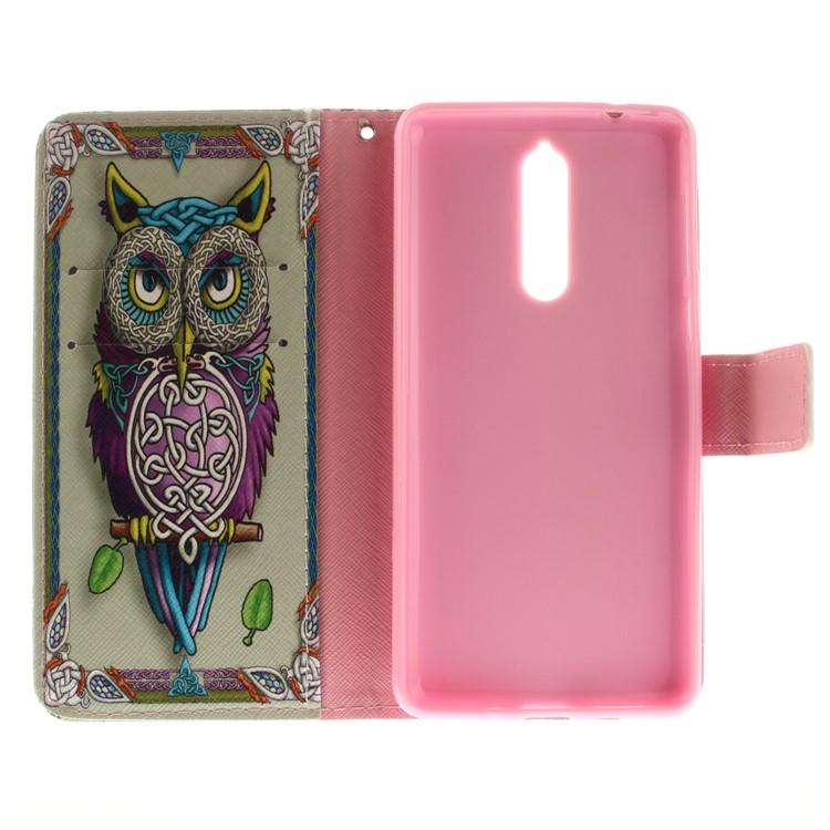 Printing Pattern Wallet Leather Flip Stand Shell for Nokia 8 - Cool Owl-10