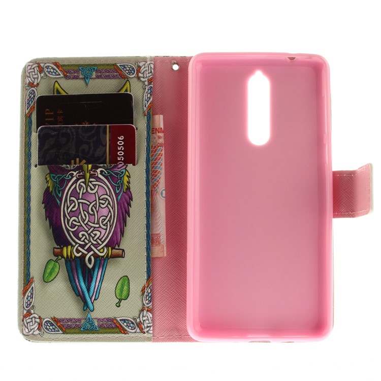 Printing Pattern Wallet Leather Flip Stand Shell for Nokia 8 - Cool Owl-9