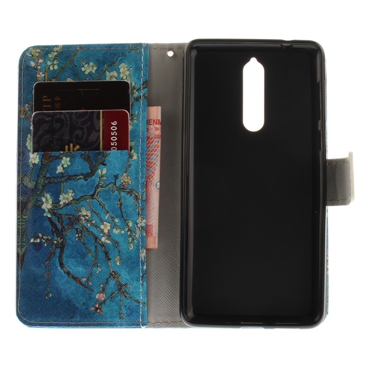 Printing Pattern Folio Flip Leather Mobile Cover for Nokia 8 - Almond Tree in Blossom-9