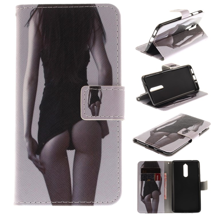 Magnetic Leather Wallet Patterned Folio Protective Shell for Nokia 8 - Hot Girl-1