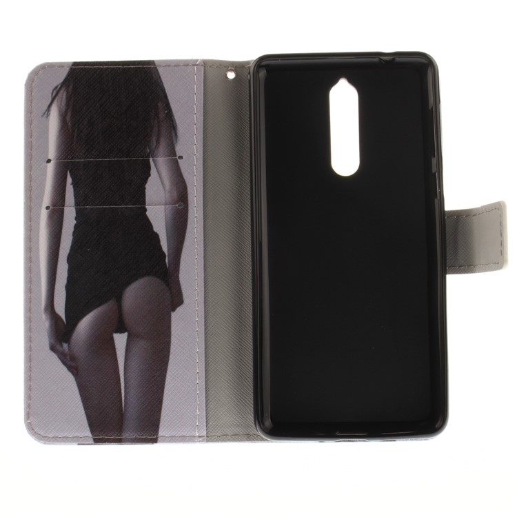 Magnetic Leather Wallet Patterned Folio Protective Shell for Nokia 8 - Hot Girl-10