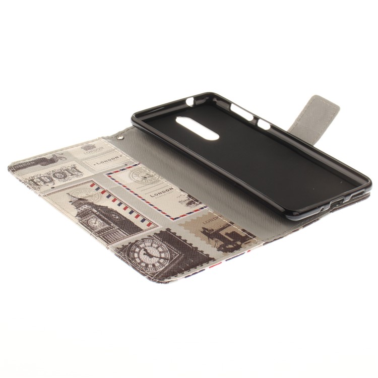 Pattern Printing Wallet Stand Leather Protective Mobile Phone Casing with Magnet for Nokia 8 - London-8