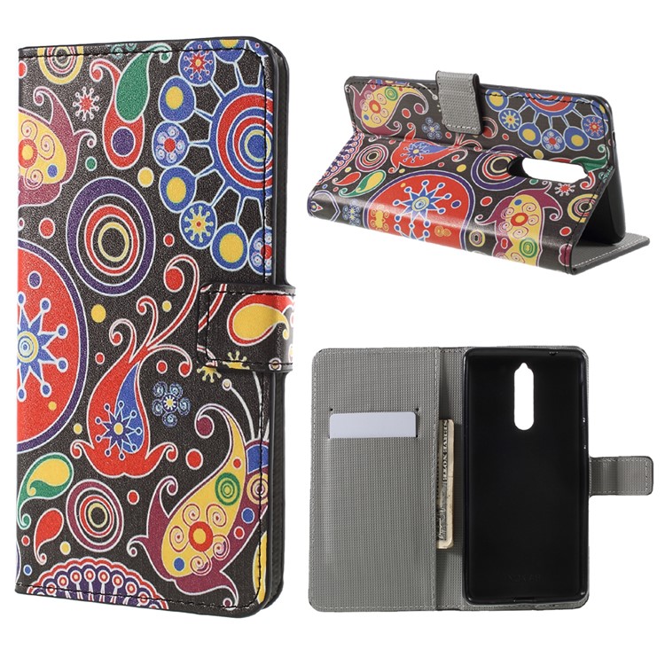 Pattern Printing PU Leather Magnetic Wallet Stand Protective Phone Shell for Nokia 8 - Abstract Pattern-1