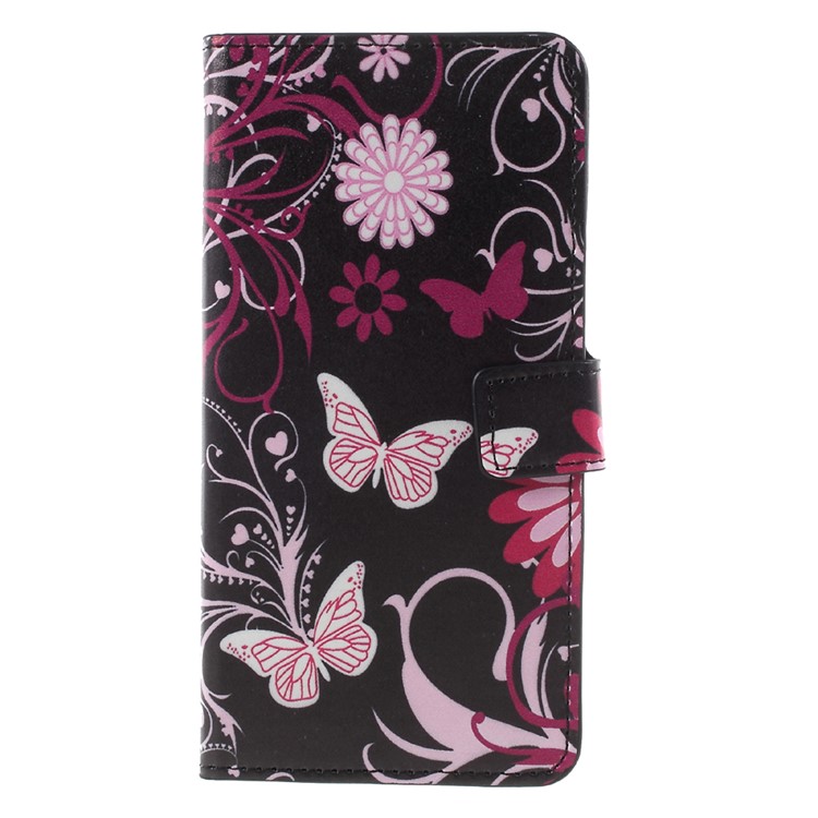 Pattern Printing PU Leather Magnetic Wallet Stand Protective Phone Casing for Nokia 8 - Butterfly Flower-1