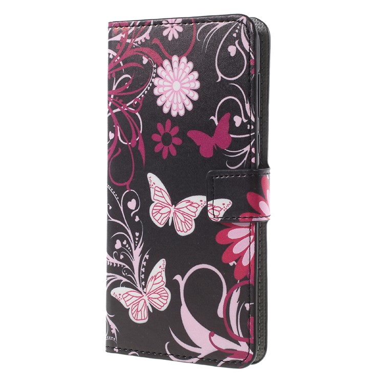 Pattern Printing PU Leather Magnetic Wallet Stand Protective Phone Casing for Nokia 8 - Butterfly Flower-3