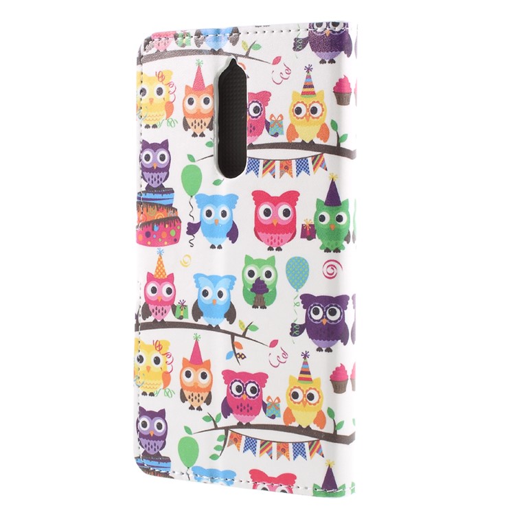 Pattern Printing PU Leather Magnetic Wallet Stand Protective Mobile Phone Shell for Nokia 8 - Owl Family-2