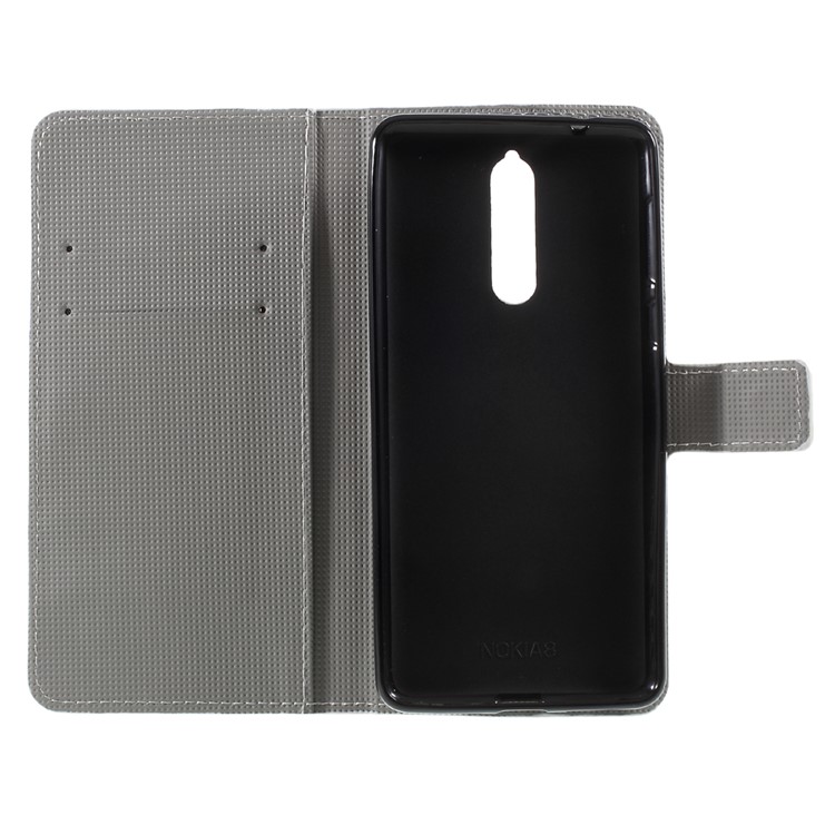 Pattern Printing PU Leather Magnetic Wallet Stand Protective Mobile Phone Shell for Nokia 8 - Owl Family-6