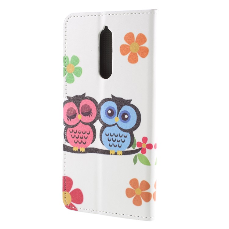 Pattern Printing PU Leather Magnetic Wallet Stand Protective Phone Shell for Nokia 8 - Owl Couple-2