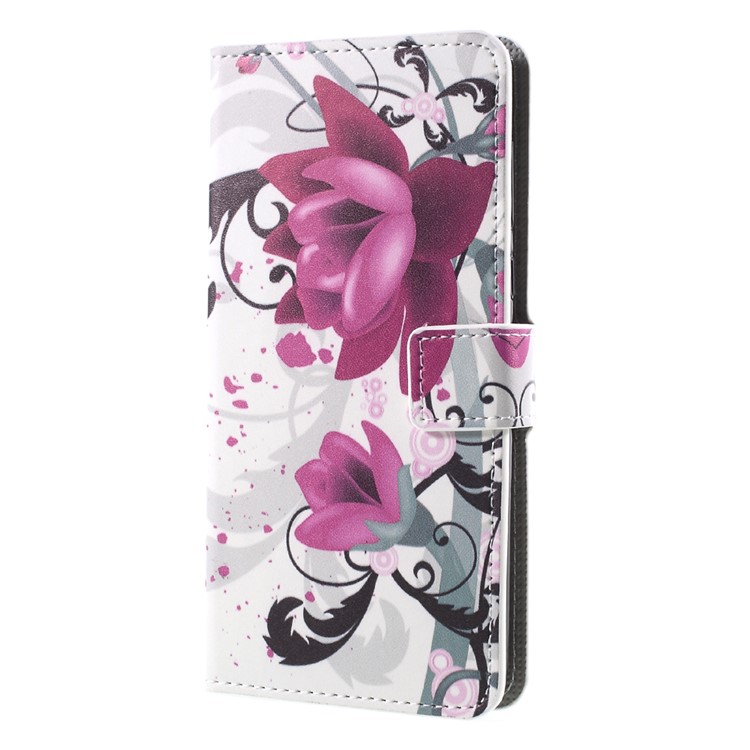Pattern Printing PU Leather Magnetic Wallet Stand Protective Cell Phone Shell for Nokia 8 - Purple Flower-3