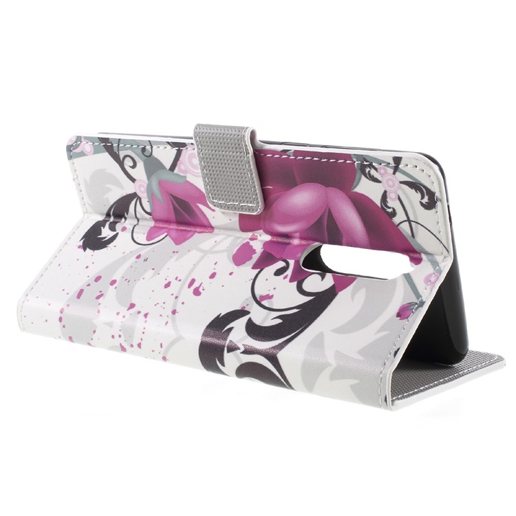Pattern Printing PU Leather Magnetic Wallet Stand Protective Cell Phone Shell for Nokia 8 - Purple Flower-5