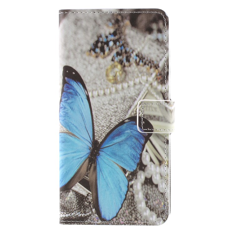 Pattern Printing PU Leather Magnetic Wallet Stand Protective Cell Phone Casing for Nokia 8 - Blue Butterfly-1