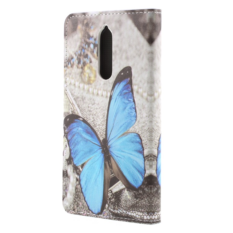Pattern Printing PU Leather Magnetic Wallet Stand Protective Cell Phone Casing for Nokia 8 - Blue Butterfly-2