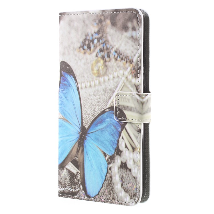 Pattern Printing PU Leather Magnetic Wallet Stand Protective Cell Phone Casing for Nokia 8 - Blue Butterfly-3