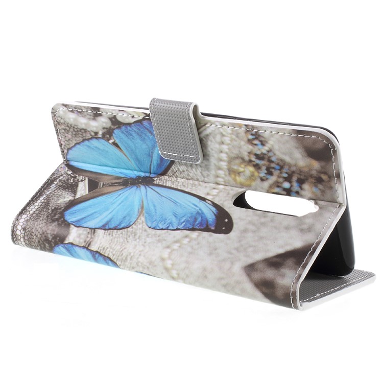 Pattern Printing PU Leather Magnetic Wallet Stand Protective Cell Phone Casing for Nokia 8 - Blue Butterfly-5