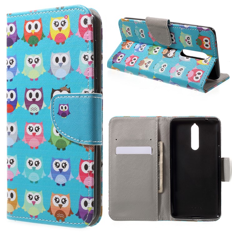 Pattern Printing Wallet Stand Leather Case for Nokia 8 - Cute Owls-1